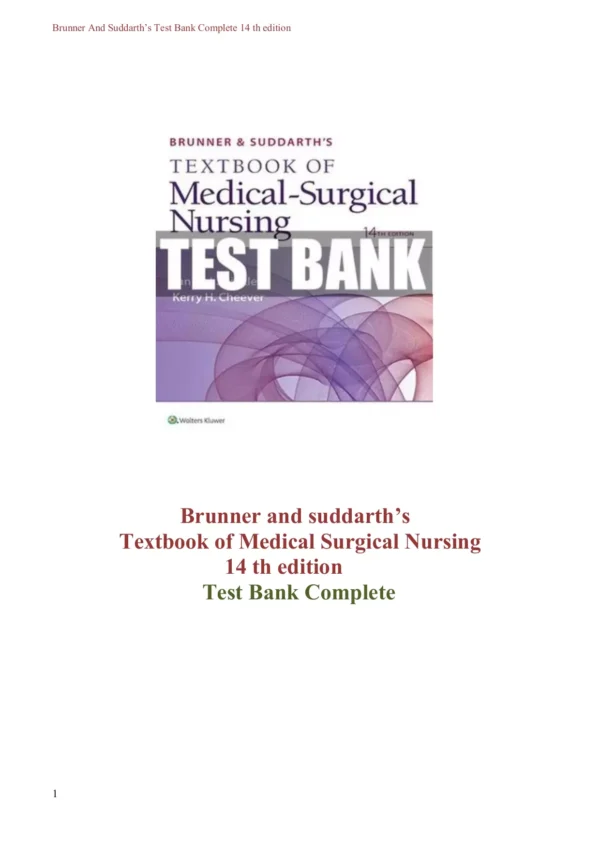 Brunner & Suddarth’s Textbook of Medical-Surgical Nursing 14 Edition Test Bank
