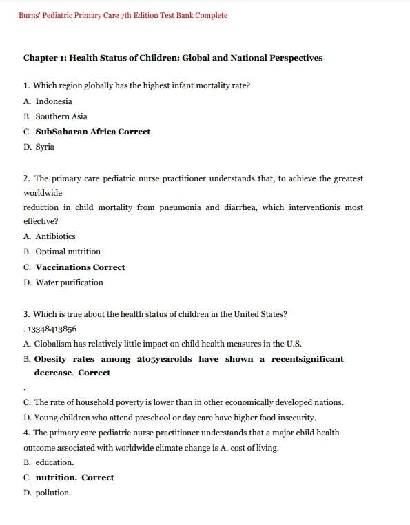 Burns’ Pediatric Primary Care 7th Edition Test Bank