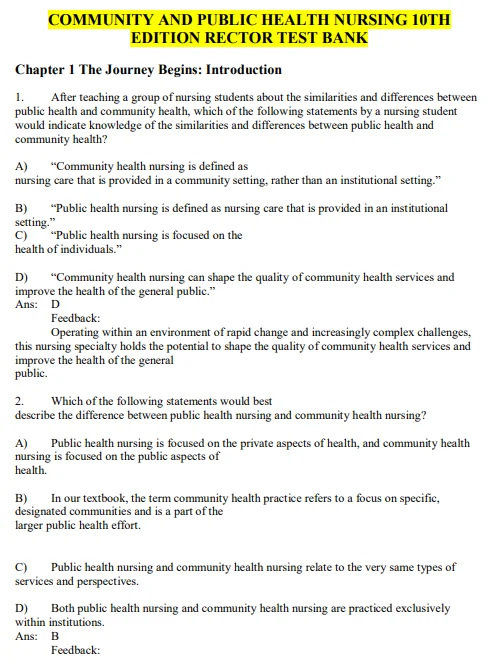 Community and Public Health Nursing 10th Edition Rector Test Bank Community and Public Health Nursing 10th Edition Rector Test Bank