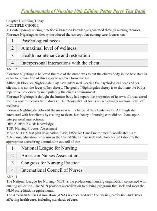 Fundamentals of nursing 10th edition Potter Perry Test Bank Fundamentals of nursing 10th edition Potter Perry Test Bank