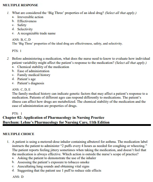 Lehne's Pharmacology for Nursing Care 11th Edition By Burchum Test Bank