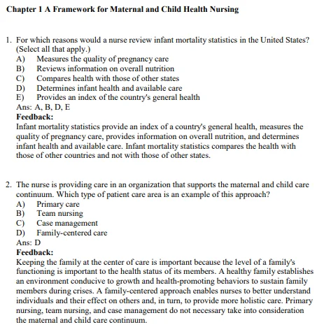 Maternal and Child Health Nursing 9th Edition Test Bank