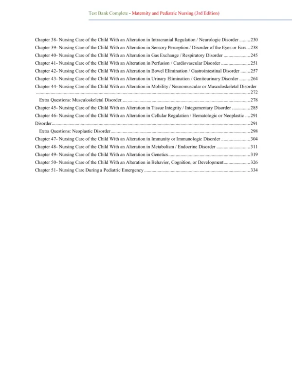 Maternity and Pediatric Nursing 3rd Edition Test Bank