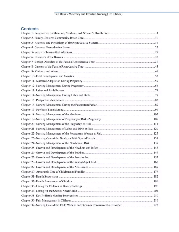 Maternity and Pediatric Nursing 3rd Edition Test Bank