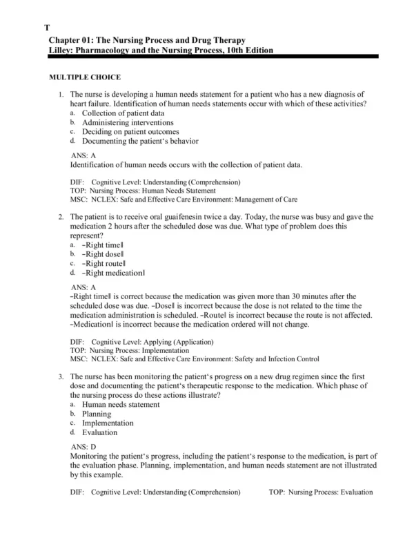 Pharmacology And The Nursing Process 10th Nursing Test Bank Prep Lilley Pharmacology And The Nursing Process 10th Nursing Test Bank Prep Lilley