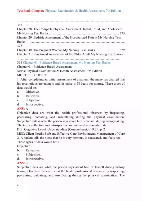 Physical Examination and Health Assessment 7th Edition Test Bank