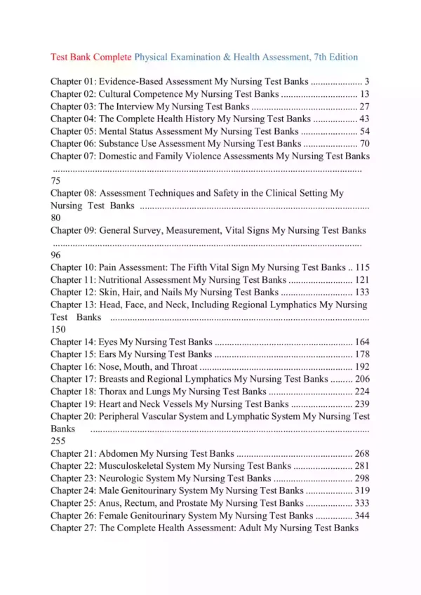 Physical Examination and Health Assessment 7th Edition Test Bank