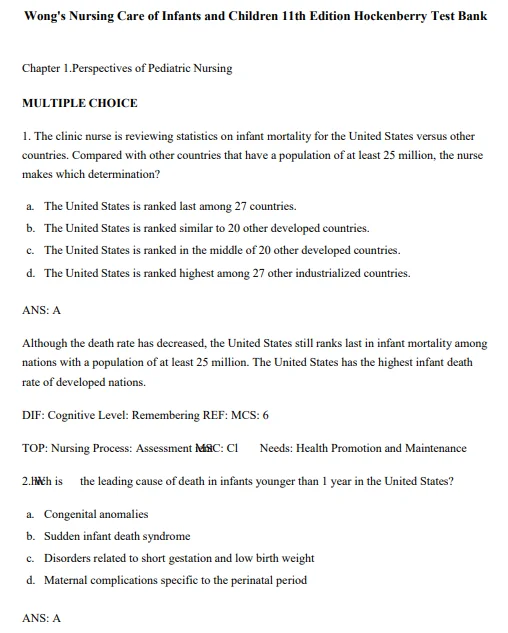 Wong’s Nursing Care of Infants and Children 11th Edition Test bank