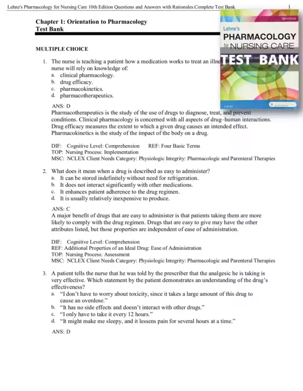Lehne's Pharmacology For Nursing Care 10th Edition Burchum Test Bank