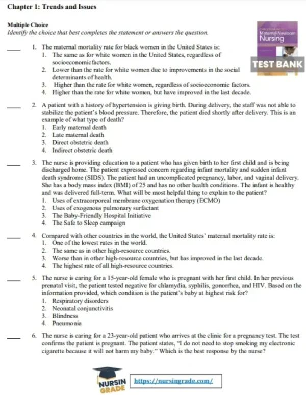 Davis Advantage for Maternal-Newborn Nursing Critical Components of Nursing Care 4th Edition Connie Durham, Roberta Chapman, Linda Miller Test Bank