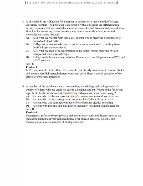 Porth's Pathophysiology Concepts of Altered Health 10th Edition Test Bank Porth's Pathophysiology Concepts of Altered Health 10th Edition Test Bank