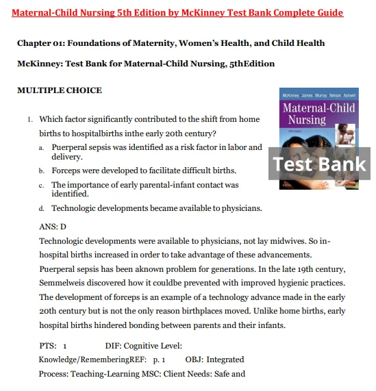 Maternal-Child Nursing 5th Edition by McKinney Test Bank Maternal-Child Nursing 5th Edition by McKinney Test Bank