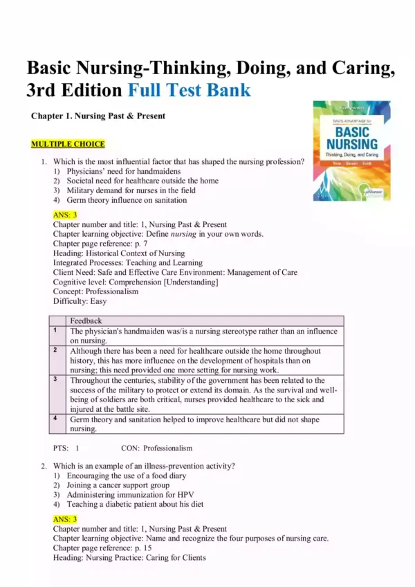 Basic Nursing-Thinking, Doing, and Caring, 3rd Edition Test Bank1 Basic Nursing-Thinking Doing and Caring 3rd Edition Test Bank