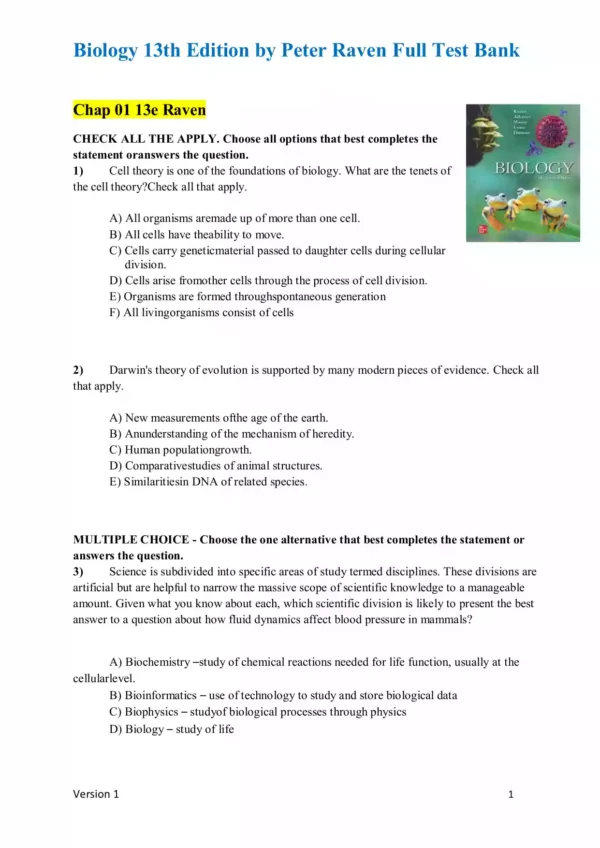 Biology 13th Edition by Peter Raven Test Bank1 Biology 13th Edition by Peter Raven Test Bank