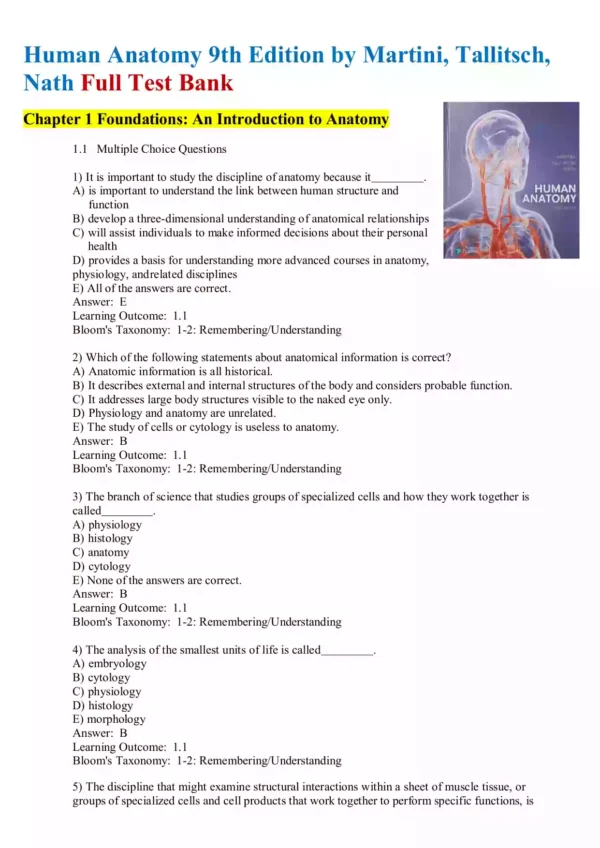 Human Anatomy 9th Edition by Martini, Tallitsch, Nath Test Bank1 Human Anatomy 9th Edition by Martini, Tallitsch, Nath Test Bank