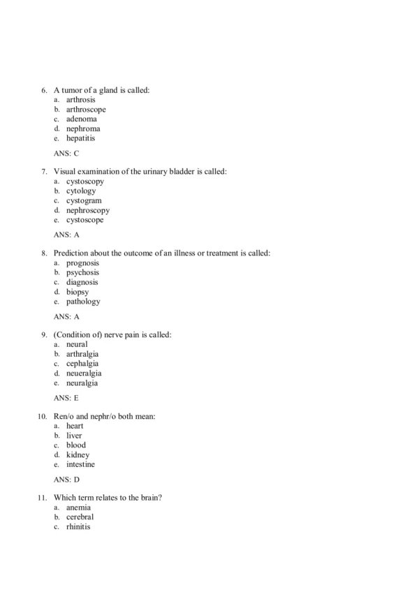 Medical Terminology A Short Course 9th Edition by Davi Ellen Chabner Test Bank2 Medical Terminology A Short Course 9th Edition by Davi Ellen Chabner Test Bank