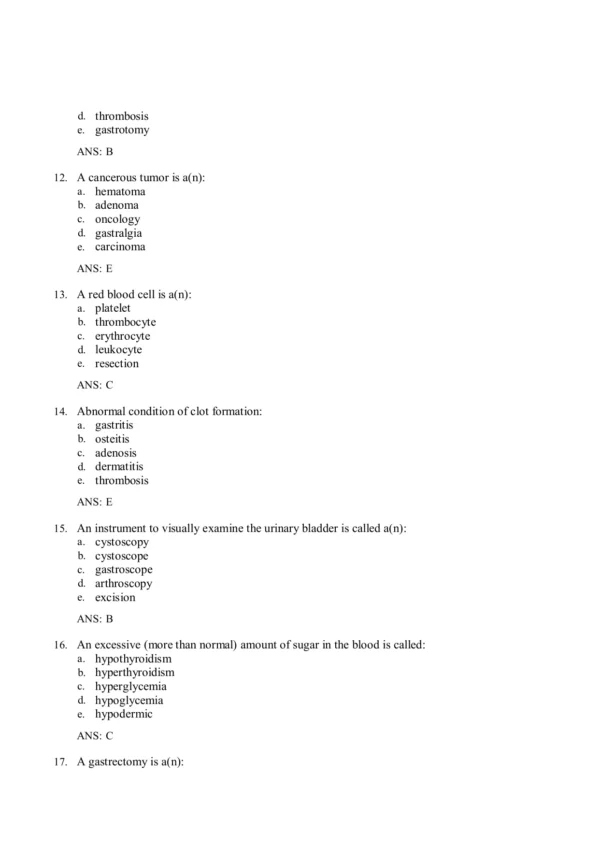 Medical Terminology A Short Course 9th Edition by Davi Ellen Chabner Test Bank3 Medical Terminology A Short Course 9th Edition by Davi Ellen Chabner Test Bank