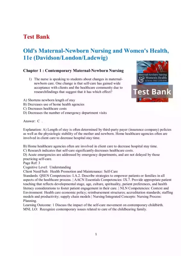 Olds' Maternal-Newborn Nursing & Women's Health Across the Lifespan 11th Edition Test Bank_Page1 Olds' Maternal-Newborn Nursing & Women's Health Across the Lifespan 11th Edition Test Bank