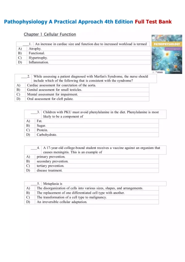 Pathophysiology A Practical Approach 4th Edition Test Bank