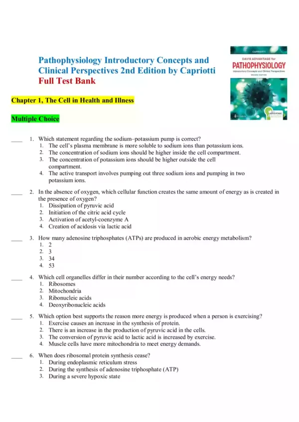 Pathophysiology Introductory Concepts and Clinical Perspectives 2nd Edition by Capriotti Test Bank1 Pathophysiology Introductory Concepts and Clinical Perspectives 2nd Edition by Capriotti Test Bank