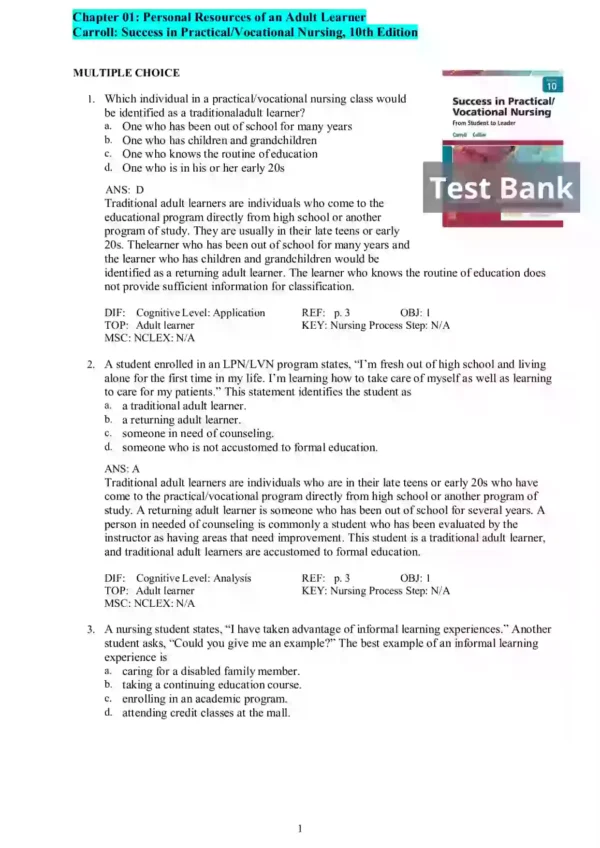 Success in Practical Vocational Nursing 10th Edition Carrol Collier Test Bank_Page1 Success in Practical Vocational Nursing 10th Edition Carrol Collier Test Bank