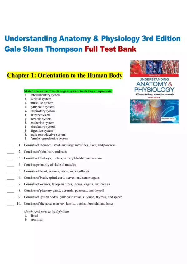 Understanding Anatomy & Physiology 3rd Edition Gale Sloan Thompson Test Bank