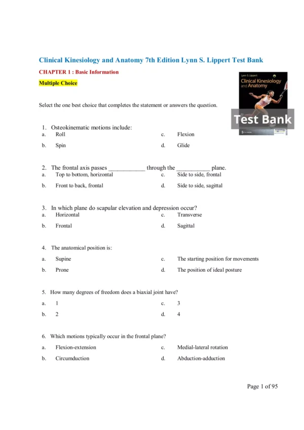 Clinical Kinesiology and Anatomy 7th Edition Lynn S. Lippert Test Bank_Page1.webp-01 Clinical Kinesiology and Anatomy 7th Edition Lynn S. Lippert Test Bank