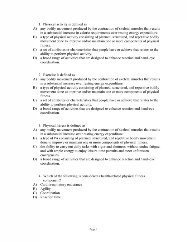 ACSM's Guidelines for Exercise Testing and Prescription Tenth Edition Test Bank