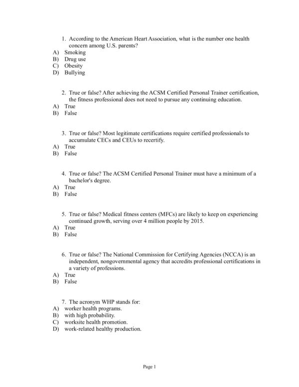ACSM's Health-Related Physical Fitness Assessment Manual Fifth Edition Test Bank